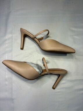 Newbella Dress Pumps Low Heel Pointed Toe Slingback Wedding Party Pumps 9.5 Nude